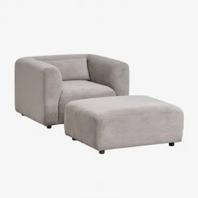 Woonkamerset Met Fauteuil En Fogler Poef Corduroy Licht Taupegrijs - Sklum
