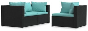 vidaXL 3-delige Loungeset met kussens poly rattan zwart