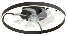 Plafondventilator met lamp zwart 70cm incl. LED dimbaar met afstandsbediening - Maddy Design rond Binnenverlichting Lamp