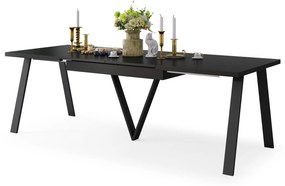 AVERY zwart mat - LOFT/INDUSTRIËLE TAFEL VOOR WOONKAMER / EETKAMER UITKLAPBAAR TOT 290 cm!