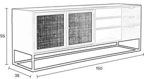 Japandi Tv-meubel Zwart Met Rotan - 150x38x55cm.