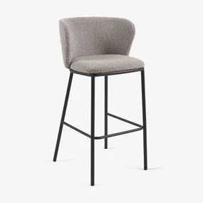 Kave Home Ciselia Boucle Barkruk Met Ronde Rug Lichtgrijs