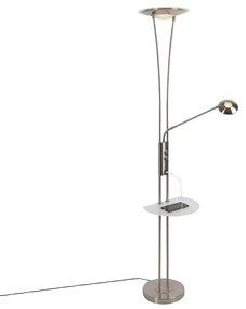 Vloerlamp met dimmer staal met leesarm incl. LED en USB-poort - Sevilla Modern Binnenverlichting Lamp