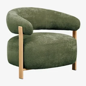 Jolie Chenille Stoffen Fauteuil Bruin – Natuurlijk Hout & Stof Chenille Groen – Salie - Sklum