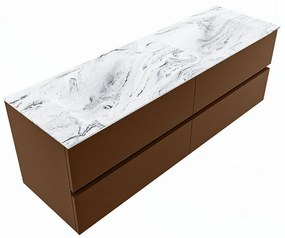 Mondiaz Vica DLux badmeubel 150cm rust 4 lades met wastafel glace dubbel zonder kraangat