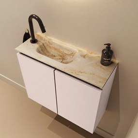 Mondiaz Ture DLux toiletmeubel 60cm rosee met wastafel frappe links met kraangat