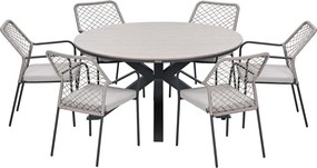 Garden Impressions Ross tuinset sand 6-delig - Tulli tuintafel light teak look Ø148 cm