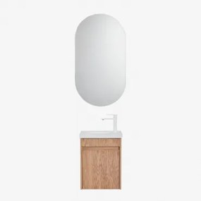 Narek Zwevend Houten Badkamermeubelset Met Geïntegreerde Wastafel Ash Brown & Ovaal Met Opbergruimte Zwart 50x90 Cm Oricsa & Wit - Sklum
