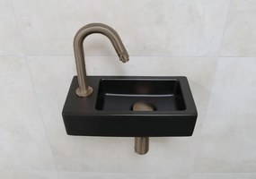 Mueller Mini Rhea fonteinset mat zwart met verouderd messing gebogen fonteinkraan links