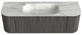Mondiaz Kurve-dlux 140cm badmeubel ronding links/rechts shadow met 1 lade en 2 deuren en wastafel big small midden zonder kraangat opalo