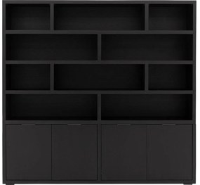 Goossens Buffetkast Narobi, 4 deuren 10 open vakken 220 cm breed, zwart eiken, 220 x 210 x 40 cm, stijlvol landelijk