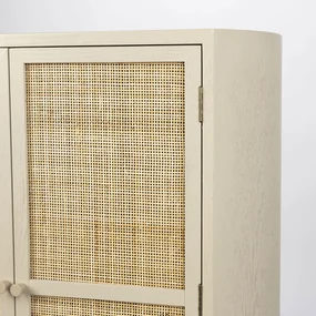 Beige Wandkast Met Rotan Deuren - 80x38x100cm.