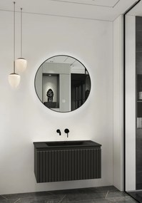 Fontana Lento zwart badmeubel ribbelfront 80cm met zwarte wastafel zonder kraangat en ronde spiegel