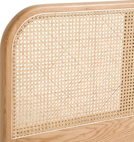 Hoofdbord van massief en gefineerd eikenhout, en rotan vlechtwerk, MADARA