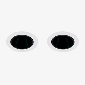 Pack Van 2 Inbouw Led-downlights Met Ronde Frames Ø8 Cm Voor Buitengebruik In Aluminium Luisiana Wit – Zwart & Warm Wit 3000k & 23º & 11 W - Sklum