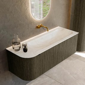 Mondiaz Kurve-dlux 125cm badmeubel ronding links shadow met 1 lade en deur en wastafel big medium rechts zonder kraangat ostra