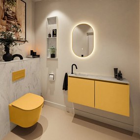 Mondiaz Ture DLux toiletmeubel 100cm ocher met wastafel opalo links met kraangat