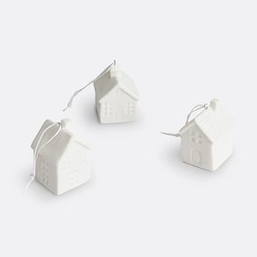 Set van 3 porseleinen huisjes met ophanglus, Caspar