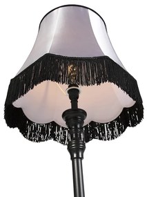 Stoffen Vloerlamp zwart met Granny kap zwart met grijs - Classico Klassiek / Antiek E27 Binnenverlichting Lamp