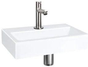 QeramiQ Fuente fonteinset - 38x24cm - 1 kraangat - keramiek - fonteinkraan RVS geborsteld - glans wit SW696237/SW696207/SW696217/SW21912