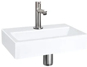 QeramiQ Fuente fonteinset - 38x24cm - 1 kraangat - keramiek - fonteinkraan RVS geborsteld - glans wit SW696237/SW696207/SW696217/SW21912