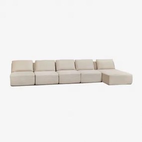 Rechte 5-delige Modulaire Chaise Longue Bank In Vacuüm Verpakt Fluweel Temple Linnen Fluweel Linnenbeige - Sklum