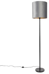 Stoffen Moderne vloerlamp zwart kap grijs 40 cm - Simplo Modern E27 Binnenverlichting Lamp