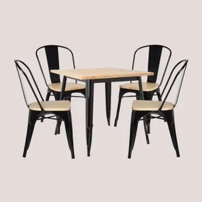 Houten Tafelset (80x80) & 4 Houten Stoelen Lix Natuurlijk Hout - Zwart - Sklum