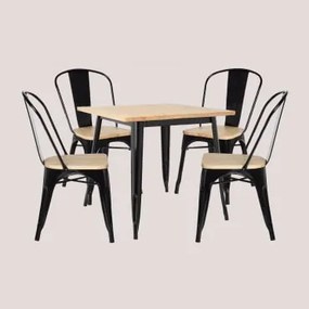Houten tafelset (80x80) & 4 houten stoelen LIX Zwart - Sklum
