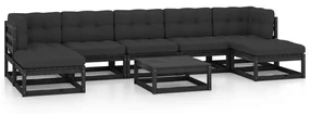 vidaXL 8-delige Loungeset met kussens massief grenenhout zwart