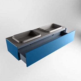Mondiaz Erin 150cm badmeubel Jeans met 1 lade en donkergrijze wastafel dubbel zonder kraangaten