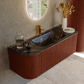 Mondiaz Kurve-dlux 130cm badmeubel ronding links/rechts ruby met 1 lade en 2 deuren en wastafel big small midden 1 kraangat lava