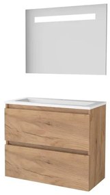 Basic-Line Economic 39 badkamermeubelset - 80x39cm - greeploos - 2 lades - acryl wastafel - 1 kraangat - Spiegel - geintegreerde LED verlichting - MFC Whisky Oak 1810292