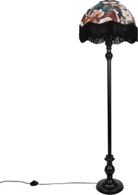 Vloerlamp zwart met bloemen kap en witte binnenkant 45cm - Classico