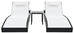 vidaXL Ligbedden 2 st met tafel poly rattan en textileen zwart