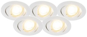 Set van 5 inbouwspots wit incl. LED 3-staps dimbaar - Mio