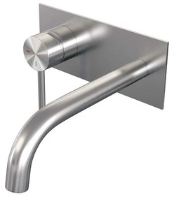 Brauer Brushed Edition ColdStart wastafelkraan inbouw gebogen uitloop met achterplaat model A2 RVS geborsteld PVD