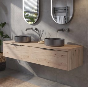 Saqu Lima voorgemonteerd badmeubel incl. afdekblad met grafiet greep 160cm naturel eiken
