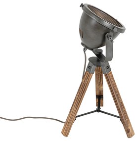 Industriële tafellamp tripod staal met hout kantelbaar - Emado