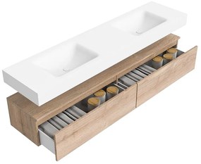 Zaro Alan badmeubel 190cm washed oak 2 lades met vrijhangende wastafel cloud dubbel 2 kraangaten talc