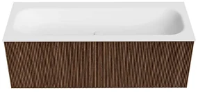 Mondiaz Kurve 120cm badmeubel walnut met 1 lade en wastafel big large midden 2 kraangaten