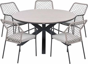 Garden Impressions Ross tuinset sand 6-delig - Tulli tuintafel light teak look Ø148 cm