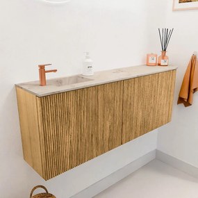 Mondiaz Joya DLux 110cm toiletmeubel ronding rechts oak met wastafel faye links 1 kraangat frappe