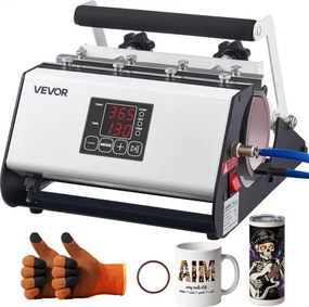 VEVOR mokkenpers, bekerbedrukkingsmachine, sublimatiepers voor mokken, 887 ml, wit, incl. plakband en handschoenen. Eenvoudige temperatuur- en tijdsinstelling voor sublimatieprinten op mokken en bekers.