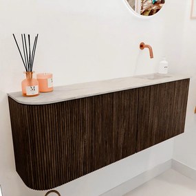 Mondiaz Joya DLux 110cm toiletmeubel ronding links walnut met wastafel faye rechts zonder kraangat ostra