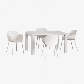 Arnadine Rechthoekige Tafelset (140x100 Cm) En 4 Lynette Tuinstoelen Gardenia Wit - Sklum