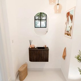 Mondiaz Joya 60cm toiletmeubel ronding links walnut met wastafel faye rechts 1 kraangat urban