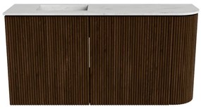 Mondiaz Joya DLux 80cm toiletmeubel ronding rechts walnut met wastafel faye links zonder kraangat opalo