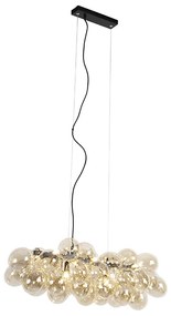 Eettafel / Eetkamer Design hanglamp zwart met amber glas 8-lichts - Uvas Art Deco, Design G9 Binnenverlichting Lamp