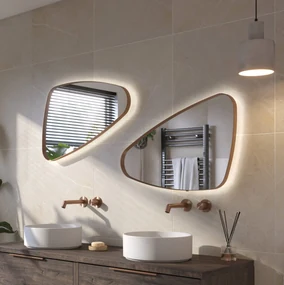 Ben Nature organische spiegel met LED verlichting en anti-condens 80x50cm links geborsteld koper